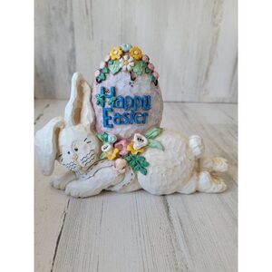 Happy Easter White bunny egg Spring figure decor floral